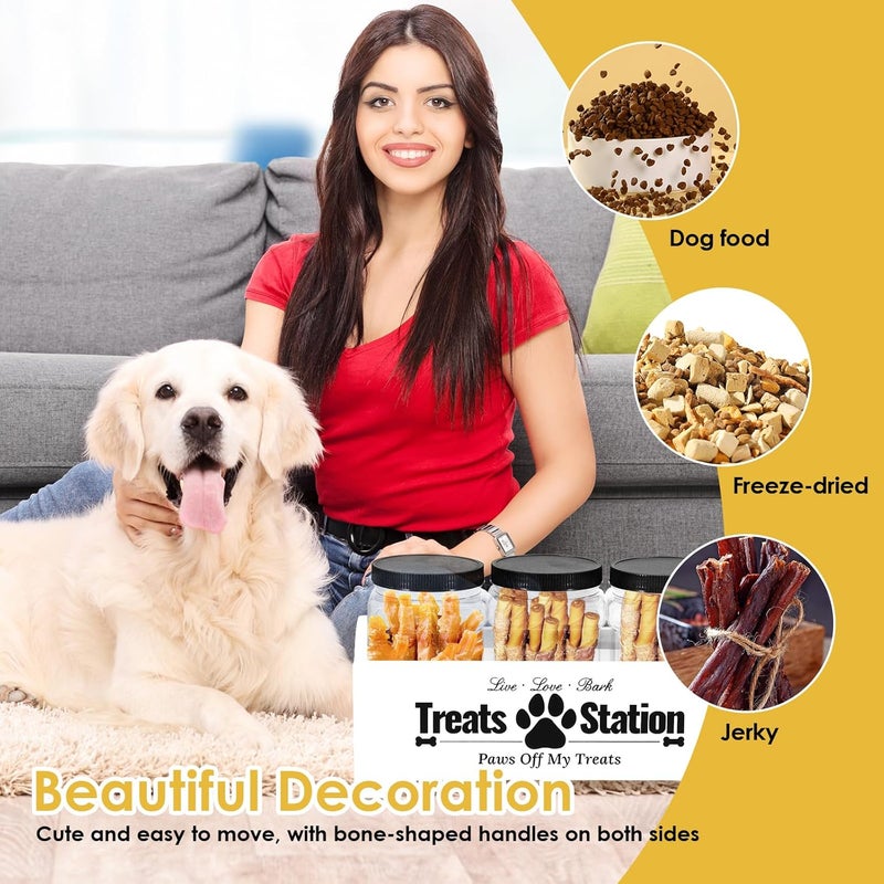 Dandelionsky Dog Treat Container with 3 Dog Treat Jars, Cute Wooden Farmhouse Style Pet Food Storage Organizer (White-3 Jar, Wooden Box: 29x13x13cm, Jar: 14.5x9.5cm) - Image 3