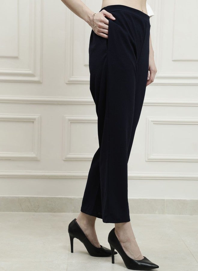 Athena Black Relaxed Fit Formal Trousers for Women - Image 2