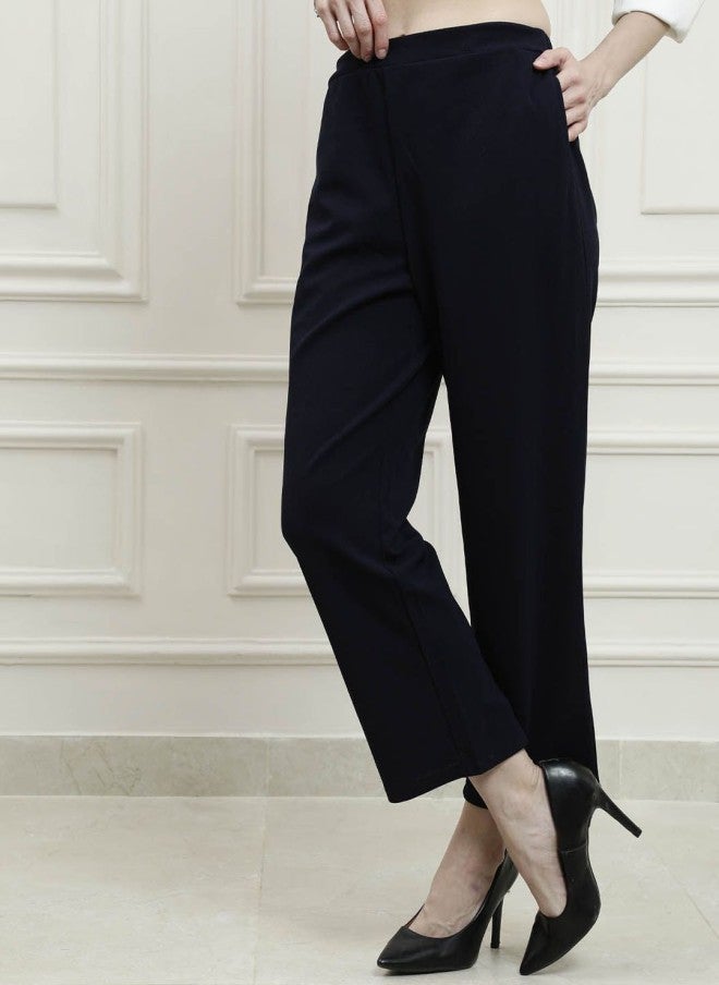 Athena Black Relaxed Fit Formal Trousers for Women - Image 3