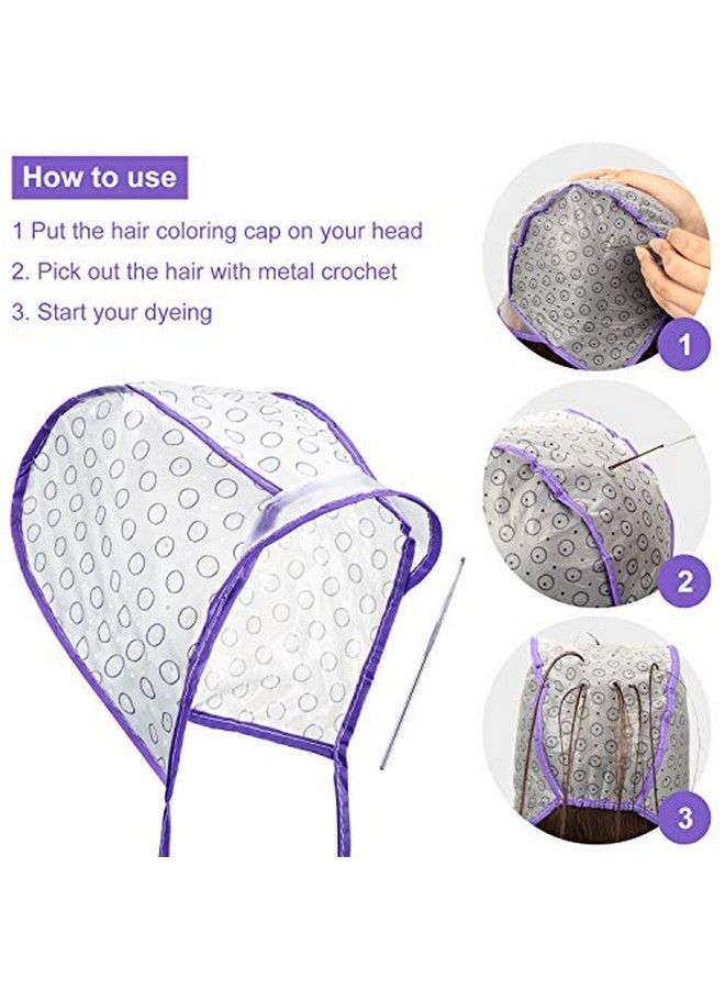 WILLBOND 20 Pieces Hair Highlight Cap Kit Disposable Highlight Tipping Cap Salon Hair Coloring Dyeing Hair Cap With 2 Pieces Metal Hooks For Salon And Home Use Hair Highlighting Coloring Supplies (Purple) - Image 5