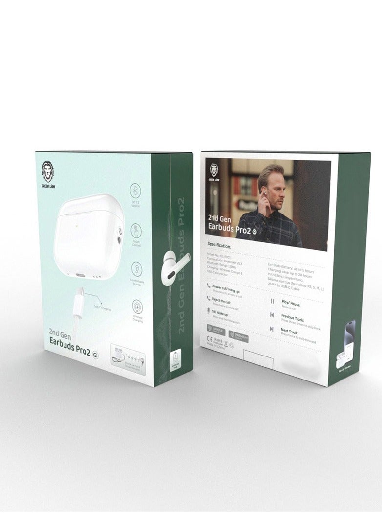 GREEN LION Earbuds Pro / Wireless Charging / Touch Control / Truewireless Headphones / 25m Bluetooth Range / Silicone Ear Tips - White - Image 3