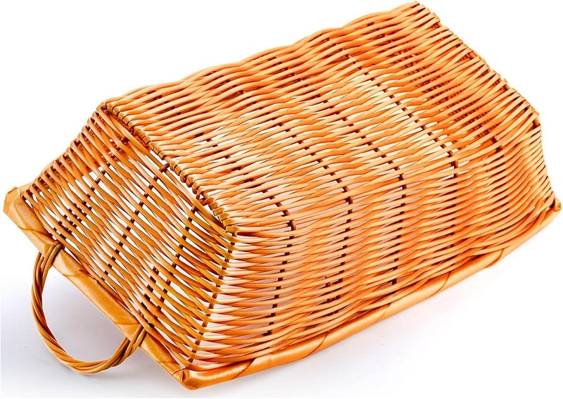 Yesland 6 Pcs Poly Wicker Bread Basket with Handle, 14 Inch Rectangular Imitation Rattan Fruit Storage Baskets - Stackable Empty Gift Basket for Vegetables, Food Serving, Display, Outdoor, Orange - Image 3