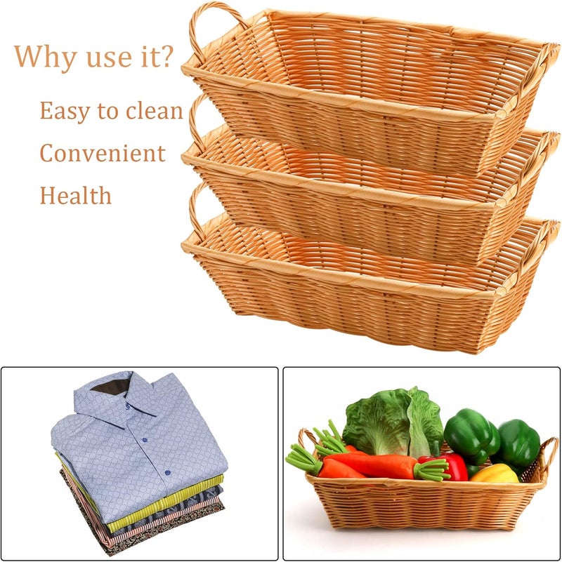 Yesland 6 Pcs Poly Wicker Bread Basket with Handle, 14 Inch Rectangular Imitation Rattan Fruit Storage Baskets - Stackable Empty Gift Basket for Vegetables, Food Serving, Display, Outdoor, Orange - Image 5
