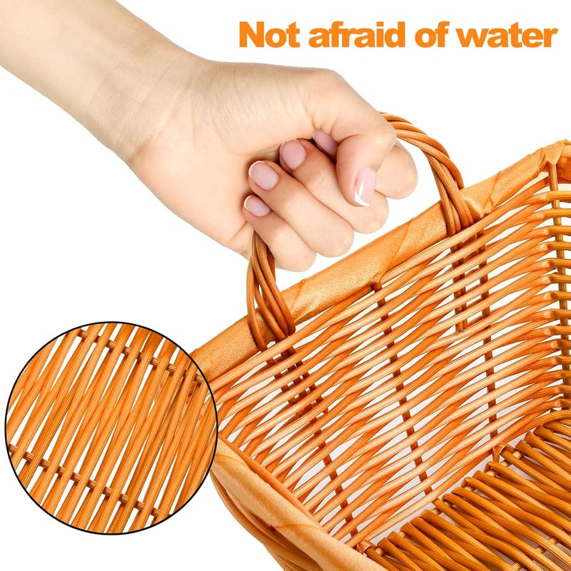 Yesland 6 Pcs Poly Wicker Bread Basket with Handle, 14 Inch Rectangular Imitation Rattan Fruit Storage Baskets - Stackable Empty Gift Basket for Vegetables, Food Serving, Display, Outdoor, Orange - Image 4