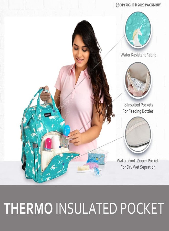 PACKNBUY Baby Diaper Bag for Mothers for Travel with Multiple Pockets, Insulated Bottle Holders, Wide Opening, Back Zipper Access, Water Resistant, Spacious Large Size Maternity Bag (Green) - Image 3