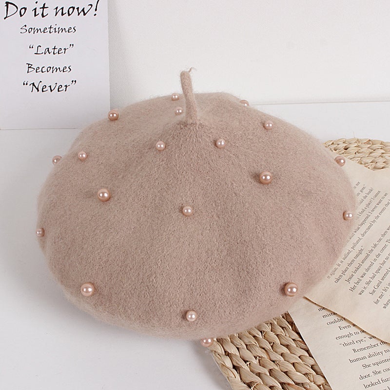South Korea Same Style Pearl Children Beret Travel Cute Girl Baby Pearl Hat - Image 1