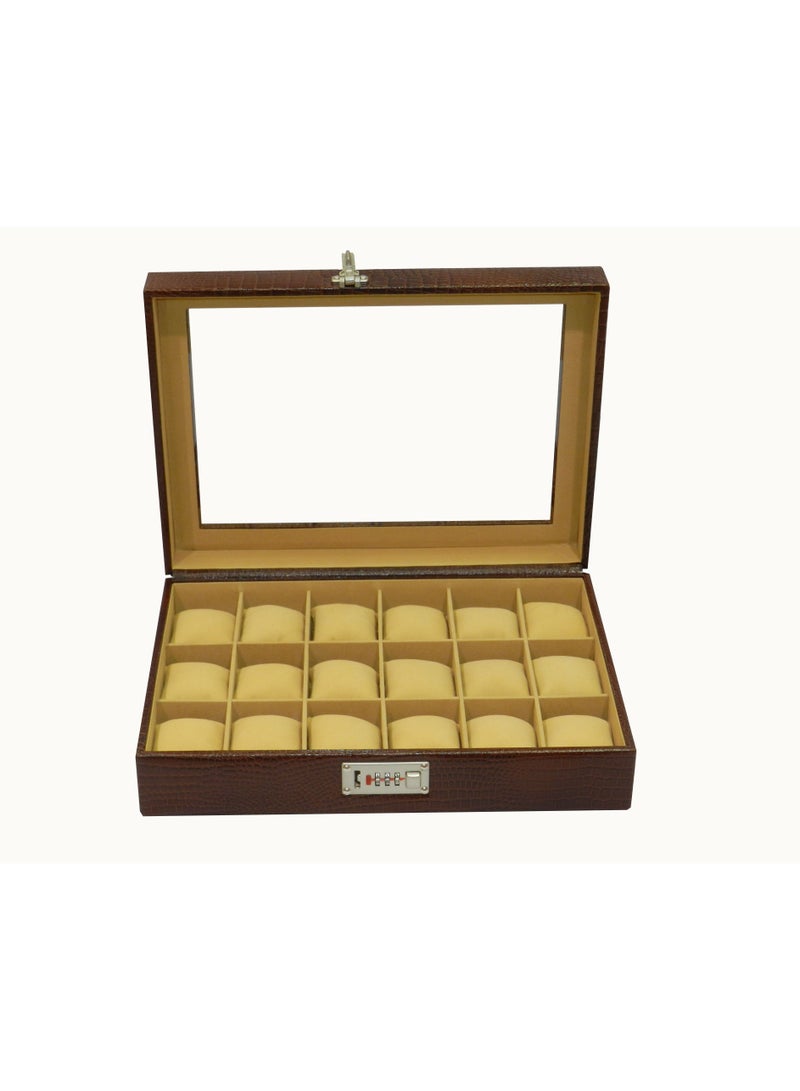 LAVERI LEATHER Laveri Watch Box for Men Women (18 Slots), Premium  Leather Watch Case  Organizer with Crystal Glass Top, Removable Pillow - Image 1