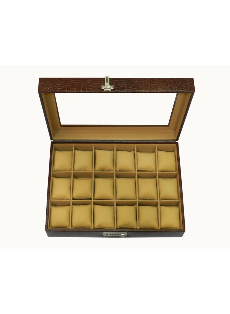 LAVERI LEATHER Laveri Watch Box for Men Women (18 Slots), Premium  Leather Watch Case  Organizer with Crystal Glass Top, Removable Pillow - Image 5