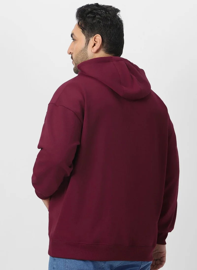 Urbano Fashion  Urbano Plus Men's Maroon Cotton Solid Oversized Hooded Neck Sweatshirt for Men | Best Price UAE