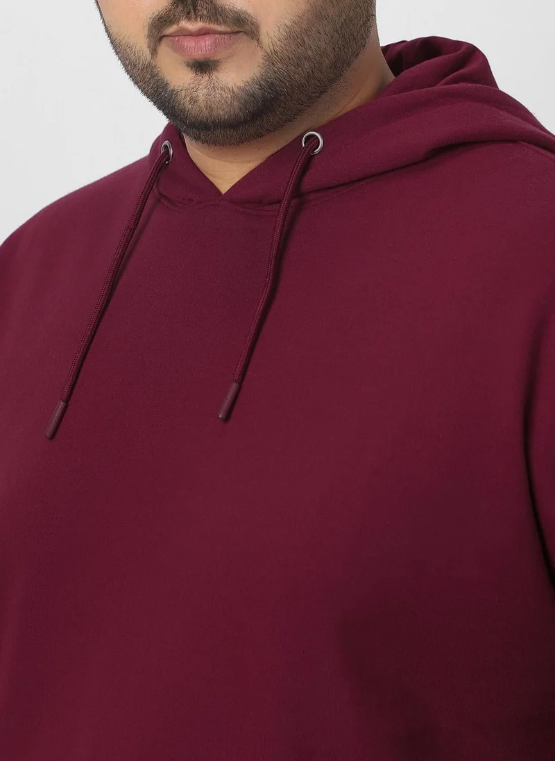 Urbano Fashion  Urbano Plus Men's Maroon Cotton Solid Oversized Hooded Neck Sweatshirt for Men | Best Price UAE