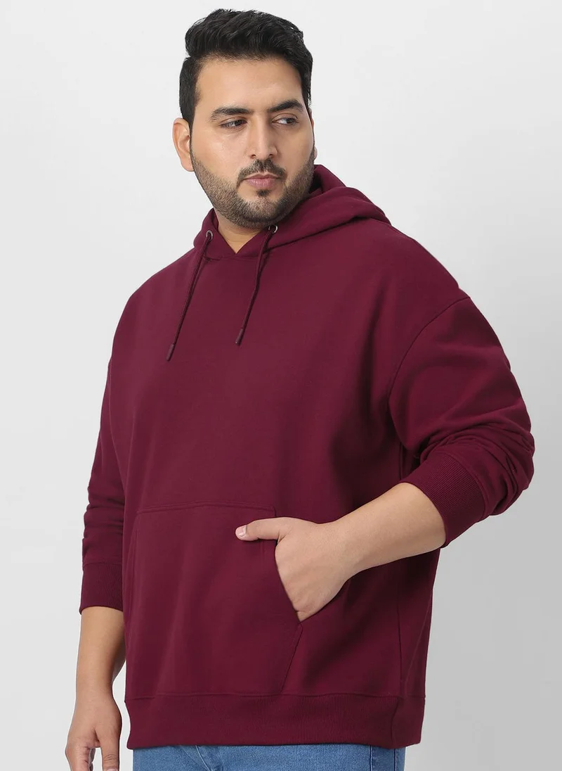 Urbano Plus Men's Maroon Cotton Solid Oversized Hooded Neck Sweatshirt