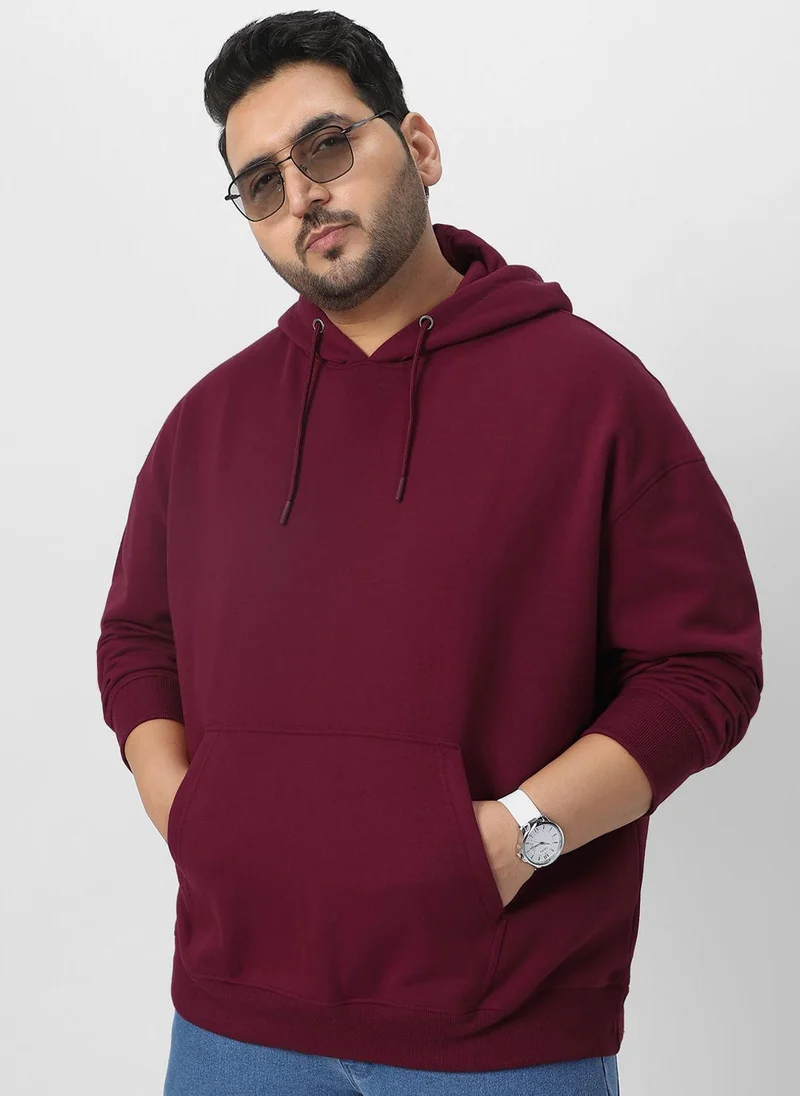 Urbano Fashion  Urbano Plus Men's Maroon Cotton Solid Oversized Hooded Neck Sweatshirt for Men | Best Price UAE