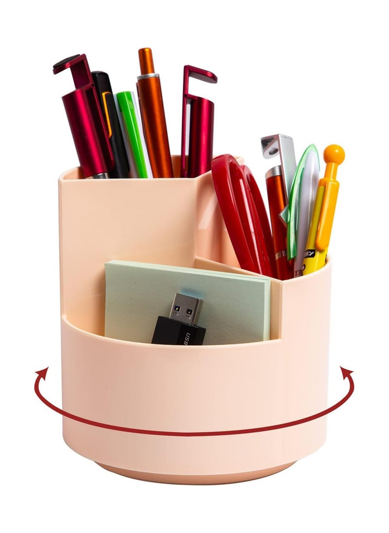 Oasisgalore 360° Rotating Pen Holder - Cute 3-Slot Organizer for Home, Office, and School (Pink)  - Image 1