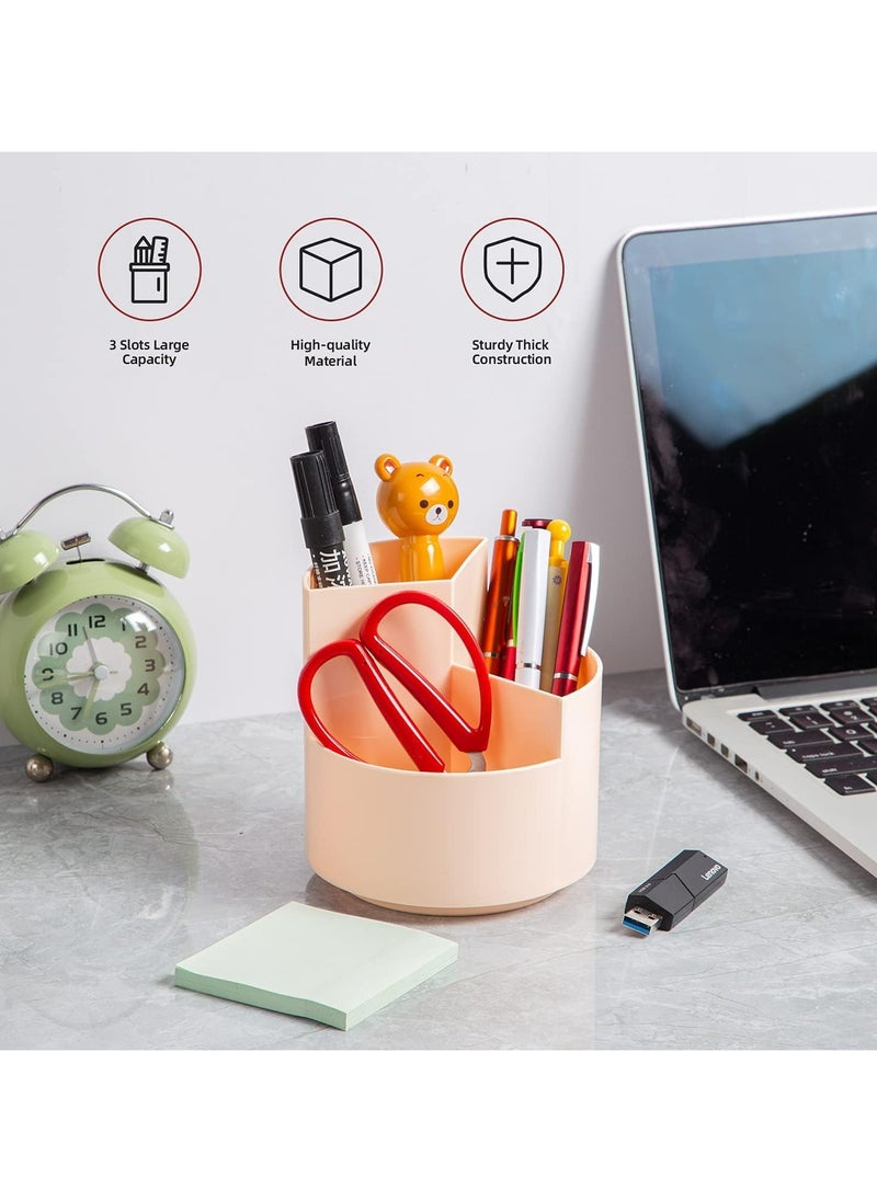 Oasisgalore 360° Rotating Pen Holder - Cute 3-Slot Organizer for Home, Office, and School (Pink)  - Image 2