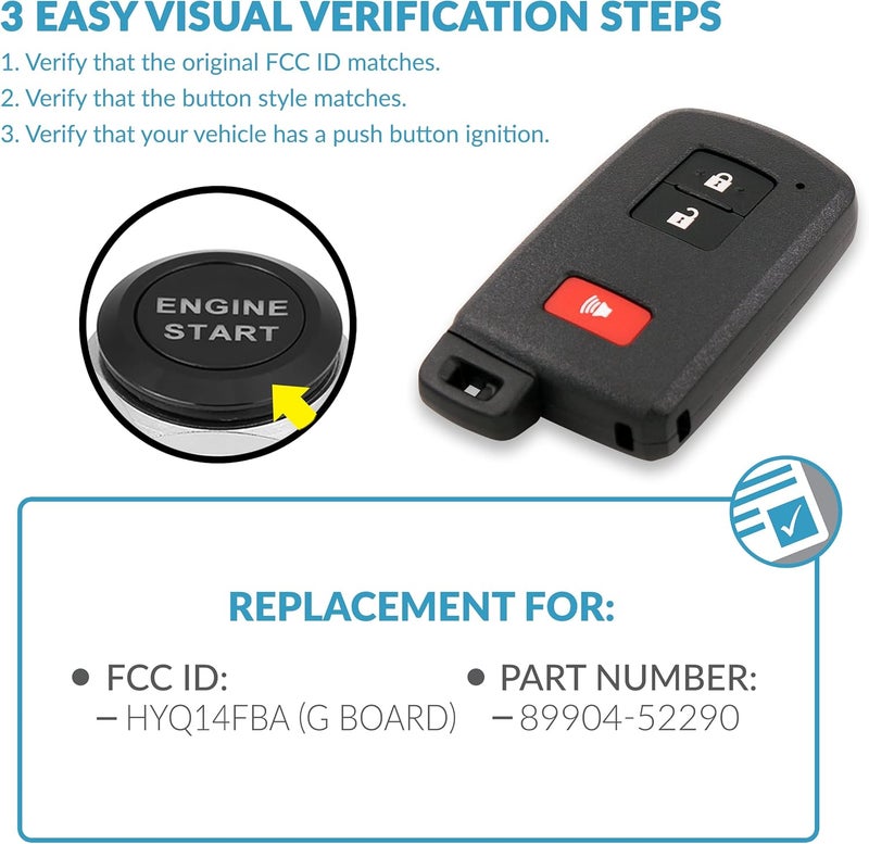 Keyless2Go Replacement 3 Button Smart Proximity Key for Toyota HYQ14FBA - Image 4