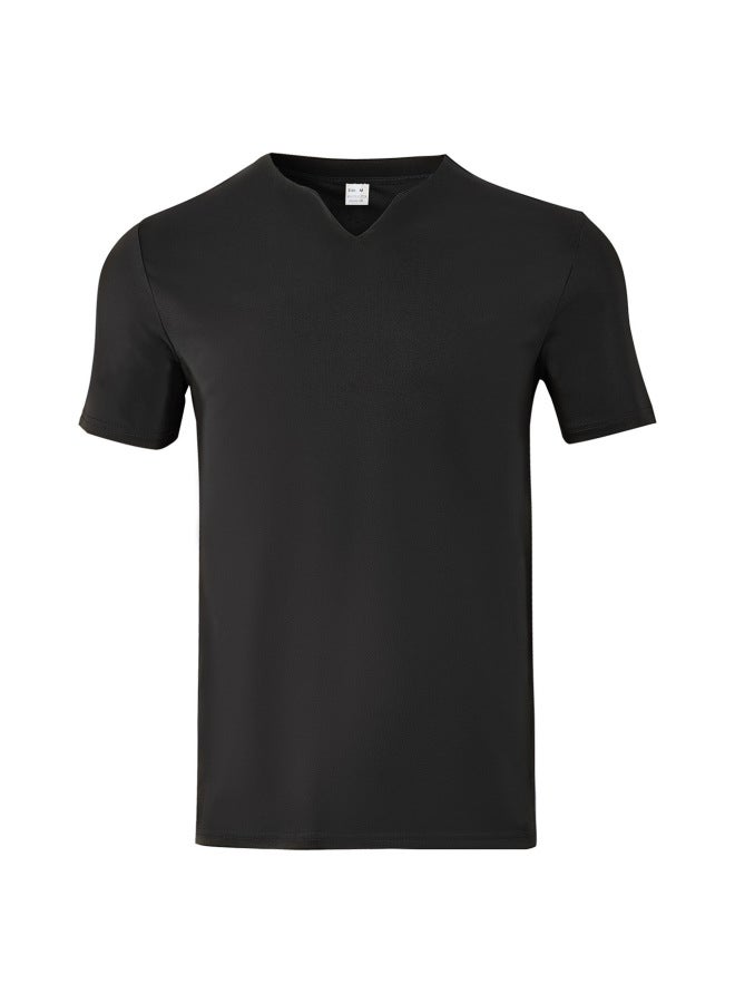 New Summer Men's Solid Color V-neck Slim Fit Breathable Skin-friendly Casual Fashion Export Short Sleeve T-shirt