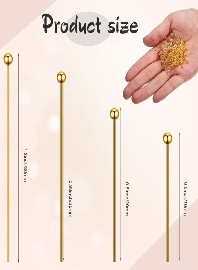 Mtlee 1000 Pieces Head Pins for Jewelry Making Silver Gold Jewelry Head Pins 16mm 20mm 25mm 30mm Ball Head Pins Needles Brass Long Craft Head Pins for Jewelry Making Bracelet Earring (Silver, Gold) - Image 4