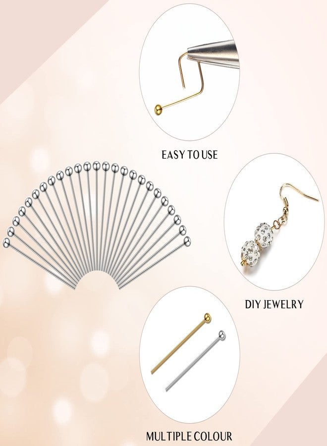 Mtlee 1000 Pieces Head Pins for Jewelry Making Silver Gold Jewelry Head Pins 16mm 20mm 25mm 30mm Ball Head Pins Needles Brass Long Craft Head Pins for Jewelry Making Bracelet Earring (Silver, Gold) - Image 2