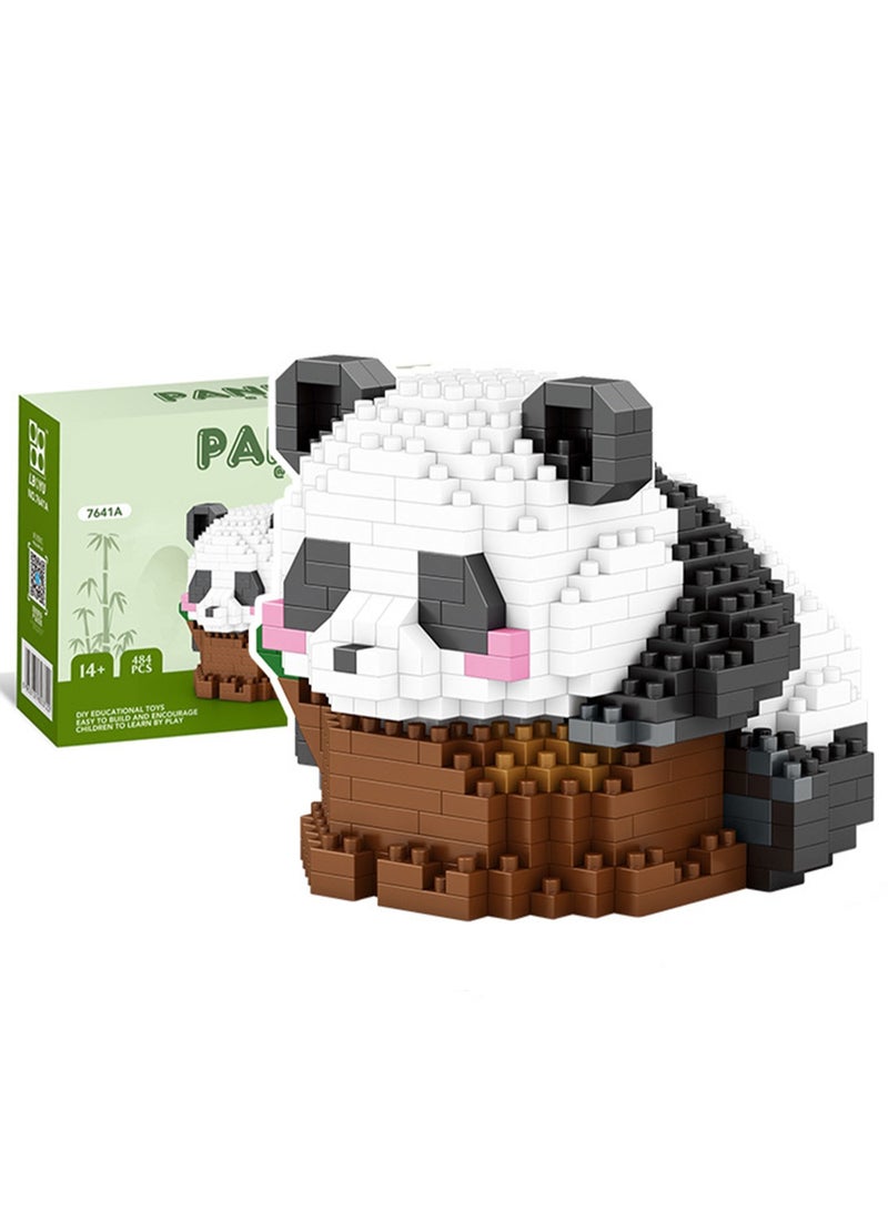 Children's Educational Assembly Toys Miniature Small Particle Building Blocks Panda Flower Self-assembly Model(Sleepy Panda 484Pcs)  - Image 1