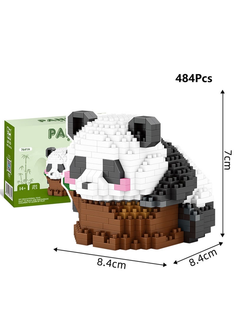 Children's Educational Assembly Toys Miniature Small Particle Building Blocks Panda Flower Self-assembly Model(Sleepy Panda 484Pcs)  - Image 2