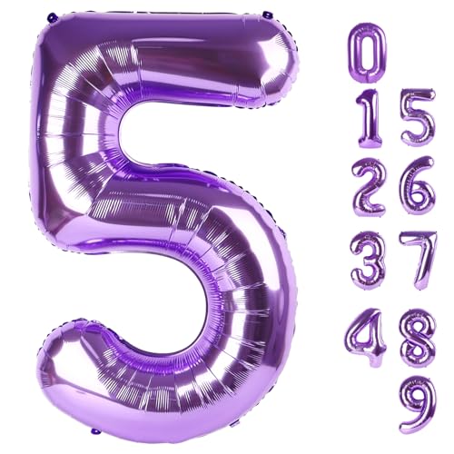 Mluchee Balloon Numbers 40 Inch 5 Ballon for 5th Birthday Decorations 15 25 35 50 Big Purple Number Balloons for Wedding Photo Shoot Party Decor - Image 1
