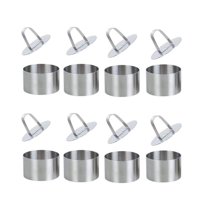 Round Cake Rings Cake Molds Set of 8 Stainless Steel Mousse and Pastry Mini Baking Ring Mold Food Rings Dessert Rings Set Including 8 Rings  8 Food Presses315x157