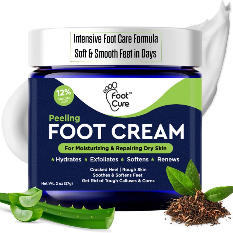 Foot Cure كريم القدم من زيت شجرة الشاي - مرطب لعلاج قدم الرياضيين للقدمين الجافتين والمتشققتين - إزالة الكعب والجلد الخشن، علاج أظافر القدم، تخفيف حكة السعفة - كريم للقدم، 2 أونصة (عبوة من 1) - Image 1