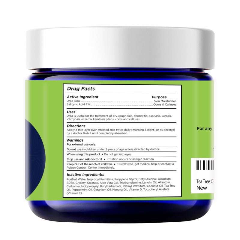 Foot Cure كريم القدم من زيت شجرة الشاي - مرطب لعلاج قدم الرياضيين للقدمين الجافتين والمتشققتين - إزالة الكعب والجلد الخشن، علاج أظافر القدم، تخفيف حكة السعفة - كريم للقدم، 2 أونصة (عبوة من 1) - Image 2