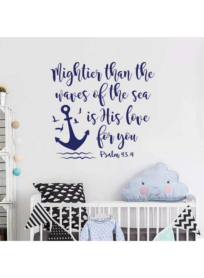 BATTOO Bible Verse Wall Decal Mightier Than The Waves of The Sea is His Love for You- Scripture Wall Decal Psalm 93:4- Nautical Nursery Wall Decal Quote(Dark Blue, 16" WX15 H) - Image 1