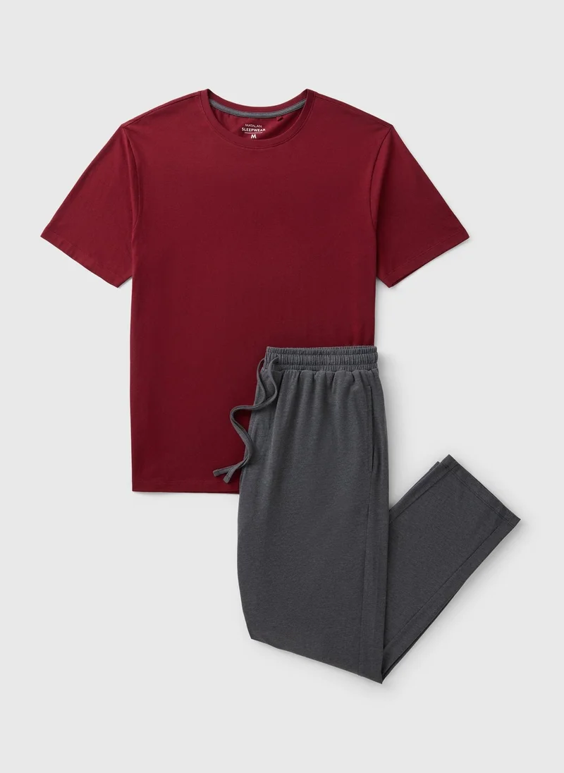 Matalan Burgundy Basic Long Pyjama Set