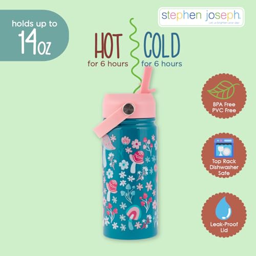 Stephen Joseph, 14oz Insulated Stainless Steel Water Bottle with Straw and Handle for Sports, Travel, and School, BPA-Free Sports Water Bottle, Butterfly - Image 5