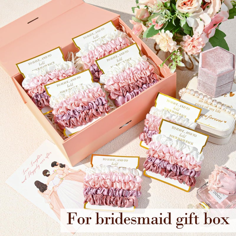 CEELGON 8 Pack Bridesmaid Gifts Satin Bridesmaid Scrunchies Soft Hair Ties Bachelorette Party Favors Hair Accessories for Women Bridesmaid Proposal Gift (Gradient Pink) - Image 2