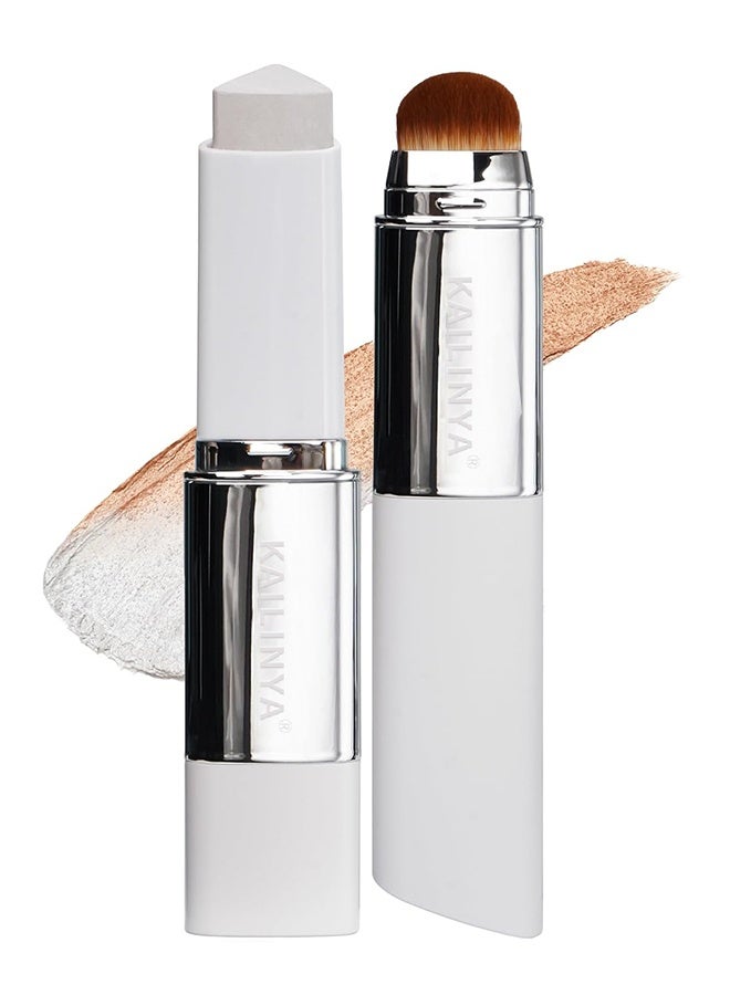 KAILINYA Blanc Cover Cream Stick V White - Korean Color-Changing Foundation Stick with Volufiline - Medium to Full Coverage Dewy Finish Base Makeup - Dual-Ended with Detachable Brush (203#DEEP) - Image 1