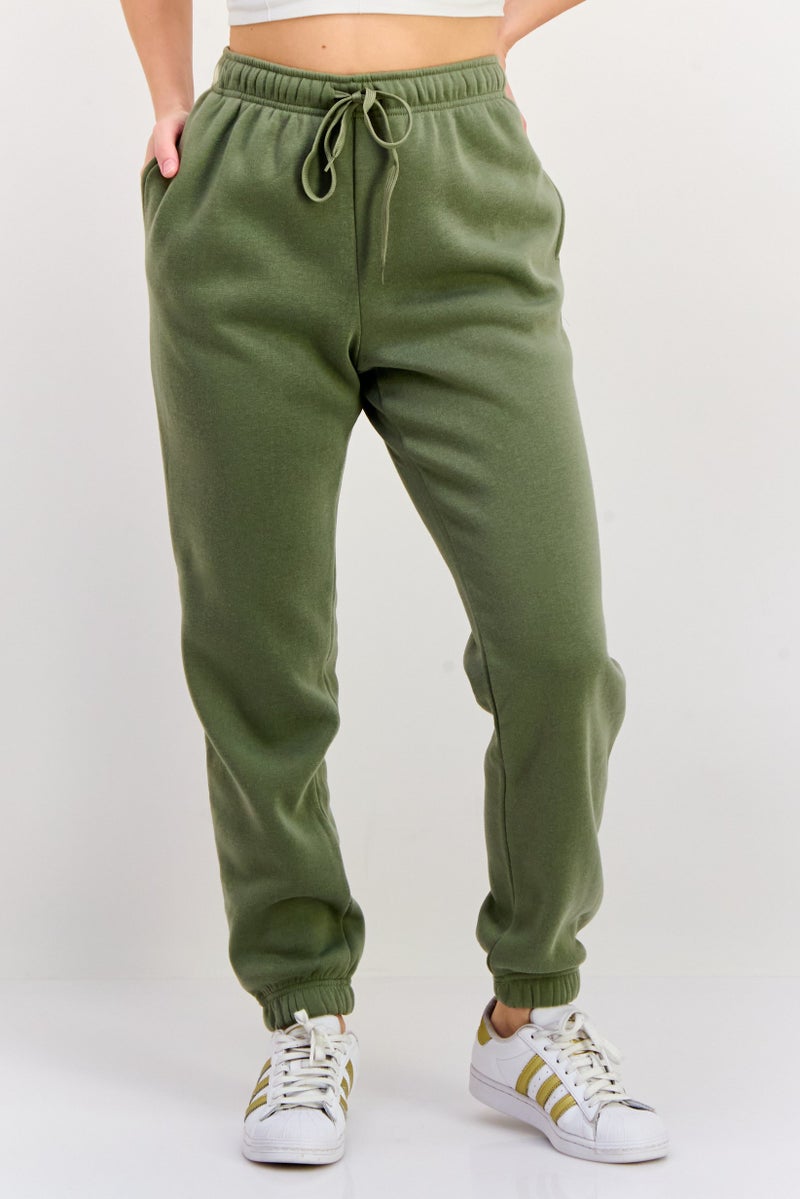 Fit Collective Women Drawstring Plain Sweatpants, Green - Image 1