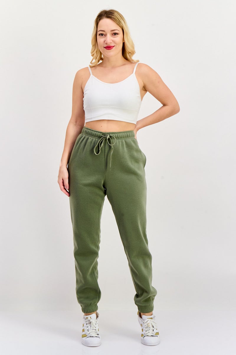 Fit Collective Women Drawstring Plain Sweatpants, Green - Image 4