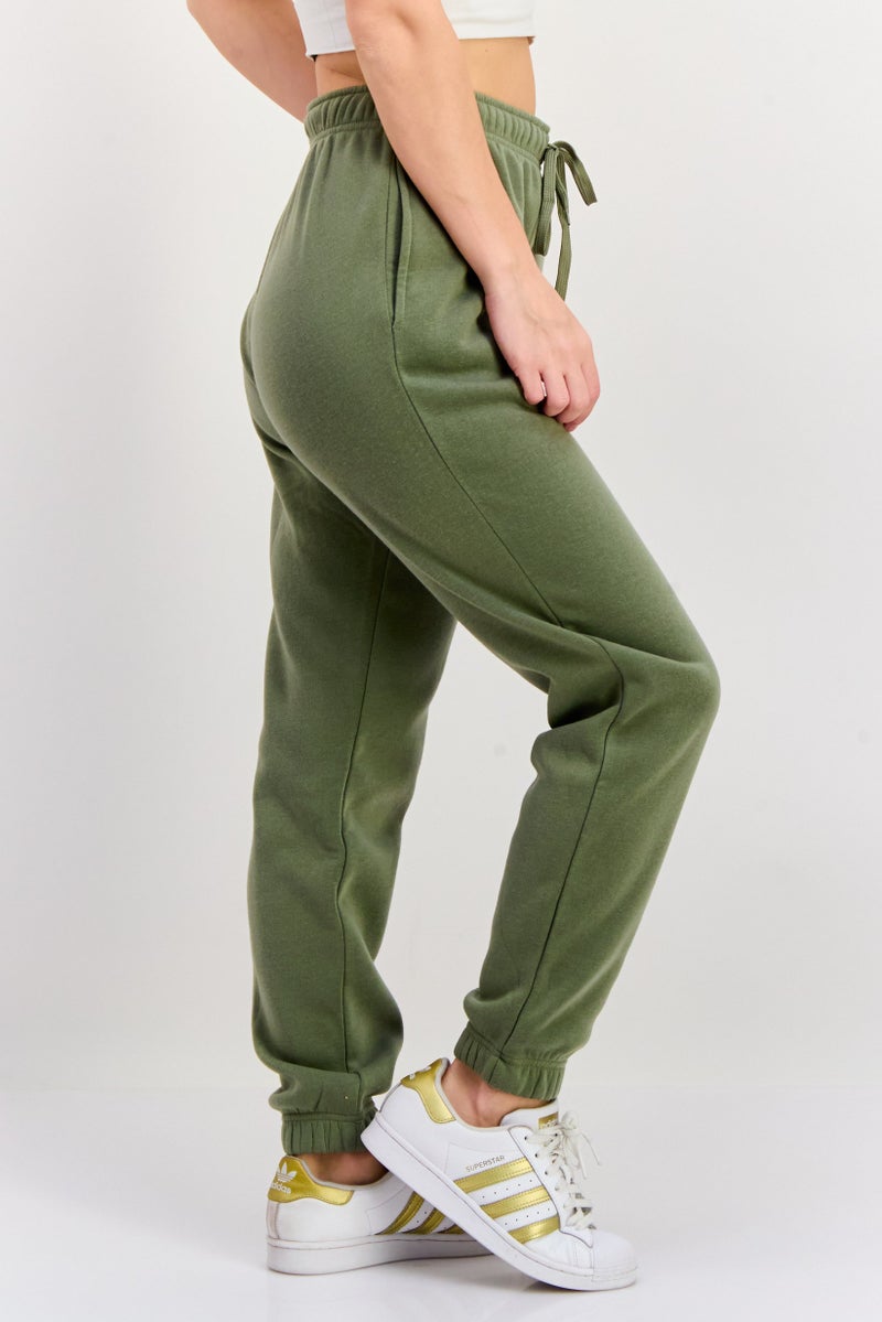 Fit Collective Women Drawstring Plain Sweatpants, Green - Image 2