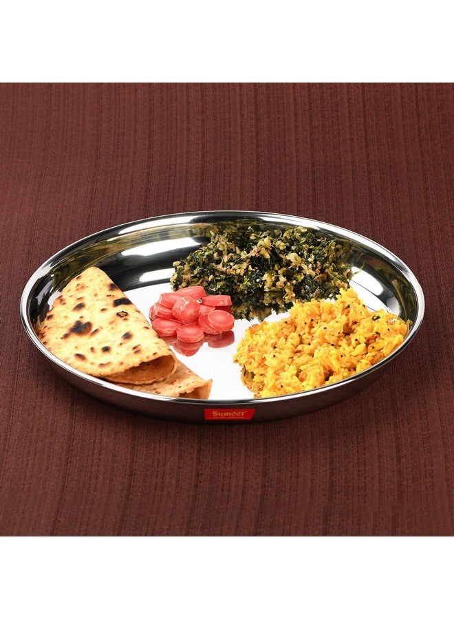 Sumeet Stainless Steel Heavy Gauge Deep Wall Dinner Plates with Mirror Finish 26.6cm Dia - Set of 4pc - Image 2