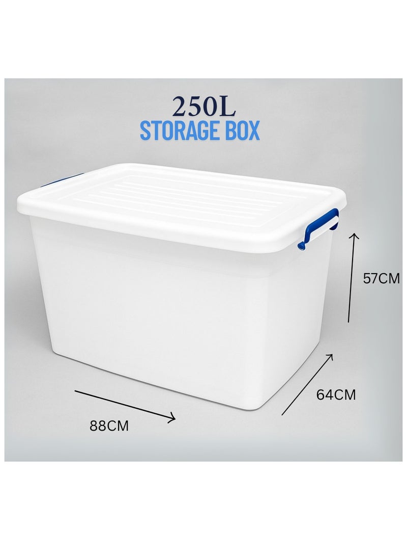 Marcolo Plastic Storage Box Large 250L Extra-Large Organizer with Locking Lid & Handles Durable & Weatherproof for Home, Garage & Warehouse - Image 3