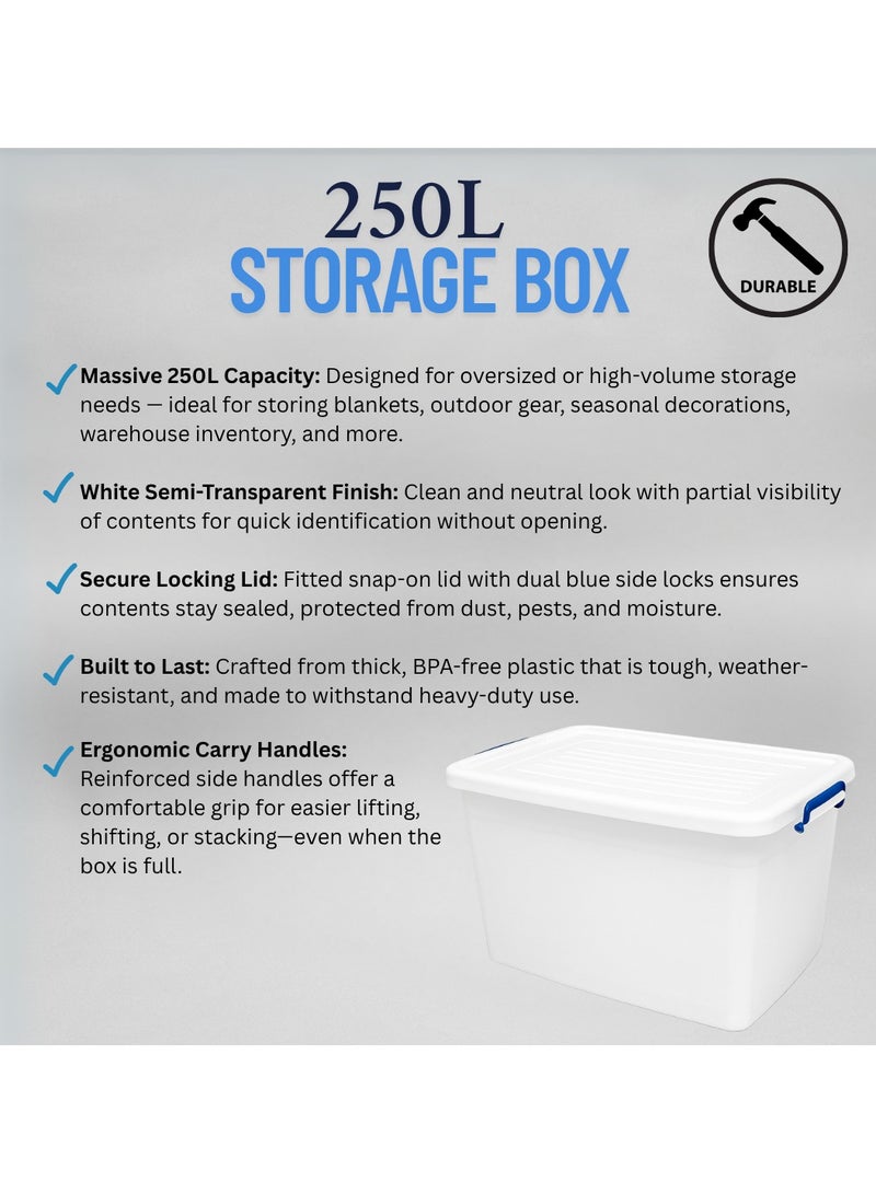 Marcolo Plastic Storage Box Large 250L Extra-Large Organizer with Locking Lid & Handles Durable & Weatherproof for Home, Garage & Warehouse - Image 5