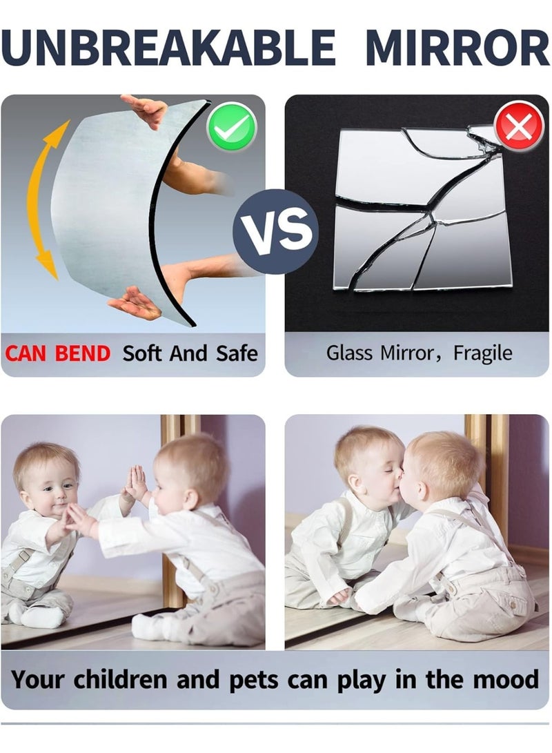 ملصق مرآة الحائط - 4 قطع 30 × 20 سم مرآة أكريليك ذاتية اللصق، بلاستيك آمن غير قابل للكسر للأطفال الصغار، مرآة صغيرة بدون إطار، زجاج شبكي طويل للفصول الدراسية وغرفة الأطفال - Image 3