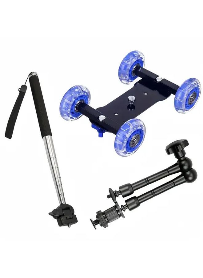 عربة كاميرا زرقاء منزلقة مع دمية سطح المكتب المثبتة بقضيب الدفع السحري لكاميرات DSLR - Image 1