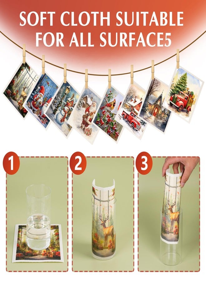 LiYiQ 8 Pieces Christmas Swedish Kitchen Cleaning Dishcloths Retro Christmas Reusable Fast Dry Dish Towels Swedish Xmas Absorbent Dish Cloths with Santa Snowman Christmas Tree Deer and Cardinal for Kitchen - Image 4