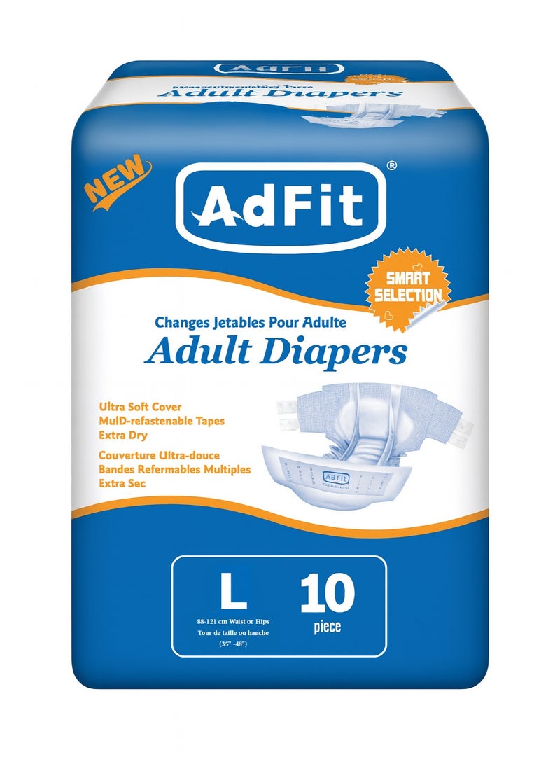 88 > 121cm AdFit Adult Diapers 10 Large Pack