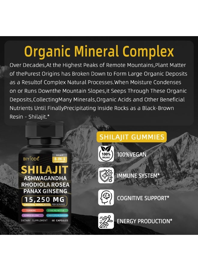 BIYODE Shilajit Capsules 8-in-1 Natural Supplement | 2 Capsules Daily 15,250mg Himalayan Original | Boost Energy, Stamina & Immunity | 60 Capsules | BIYODE - Image 4