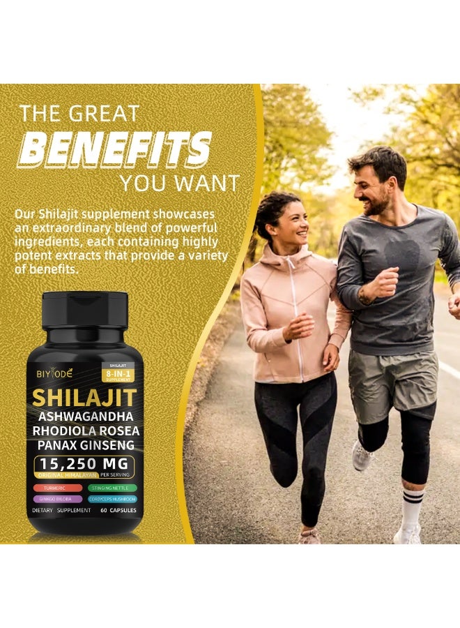 BIYODE Shilajit Capsules 8-in-1 Natural Supplement | 2 Capsules Daily 15,250mg Himalayan Original | Boost Energy, Stamina & Immunity | 60 Capsules | BIYODE - Image 2