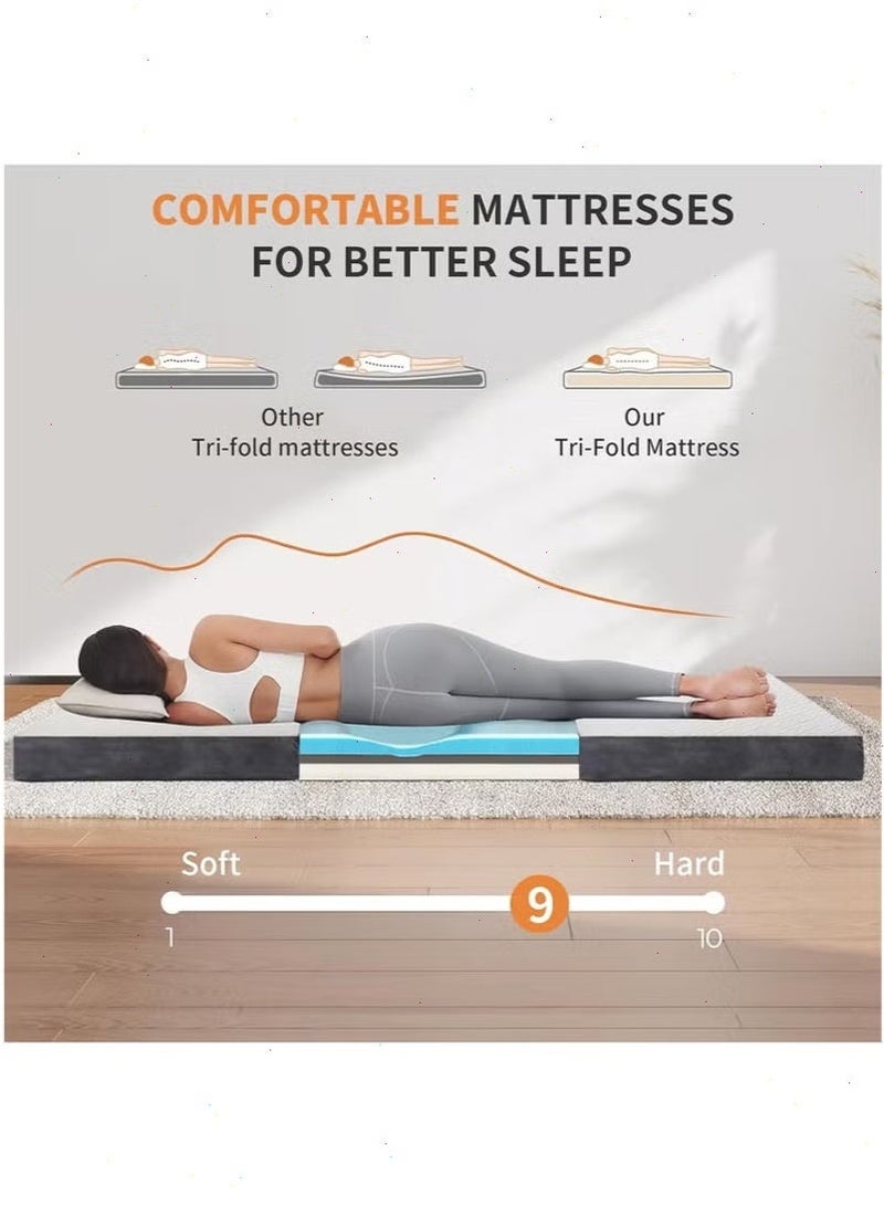 Single Bed Mattress – 3-Fold Foldable Mattress with Non-Slip Bottom, Portable Camping Mattress for Indoor Bedroom/Guest Room Use & Outdoor Camping Use, 197cm×96cm×9cm - Image 4