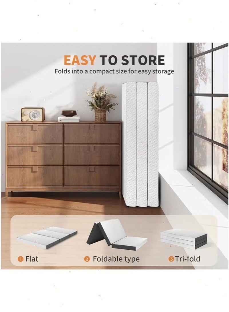 Single Bed Mattress – 3-Fold Foldable Mattress with Non-Slip Bottom, Portable Camping Mattress for Indoor Bedroom/Guest Room Use & Outdoor Camping Use, 197cm×96cm×9cm - Image 5