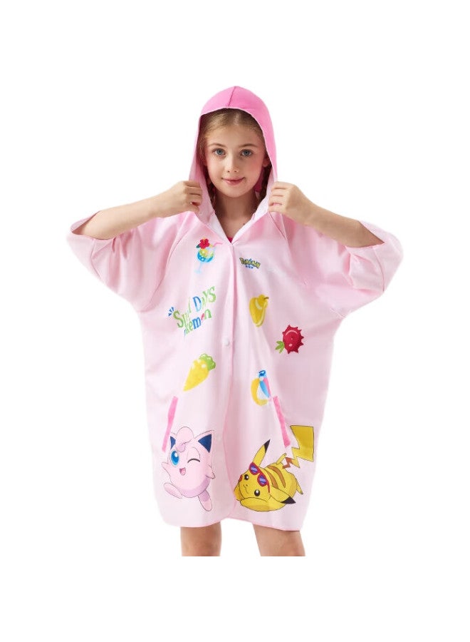 Swans Children'S Bath Towel Cape, Pokemon Collaboration, Boys And Girls Swimming Quick-Dry Portable Warm Cape, Sptd101 Pink - Image 3