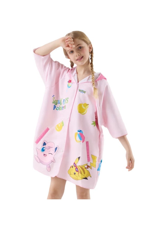 Swans Children'S Bath Towel Cape, Pokemon Collaboration, Boys And Girls Swimming Quick-Dry Portable Warm Cape, Sptd101 Pink - Image 1