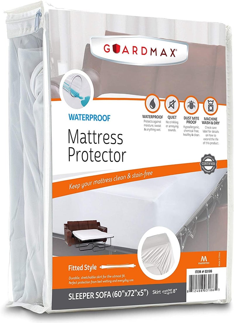 Guardmax Jersey Knitted Sleeper Sofa Size Mattress Protector - Waterproof & Dust Mite Proof Mattress Cover with Stretchable Pockets - Soft, Comfortable, & Noiseless Waterproof Fitted Sheet (60x72x5) - Image 1